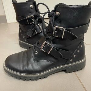 SO Black Combat Boots with Silver Accents